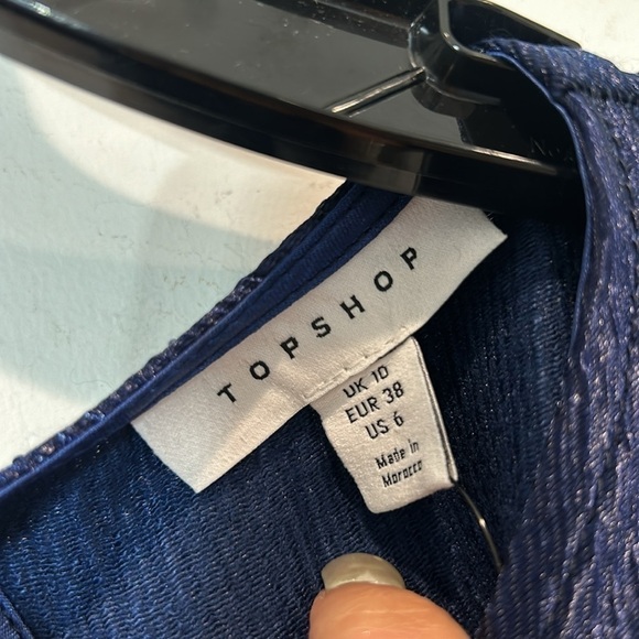 TOPSHOP Premium Textured tiered open back Midi Dress Medium Blue Metallic Size 6 - Picture 6 of 10